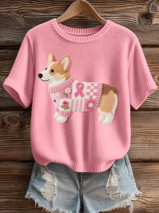 Adorável Corgi padrão feminino sentiu arte aconchegante Top de malha
