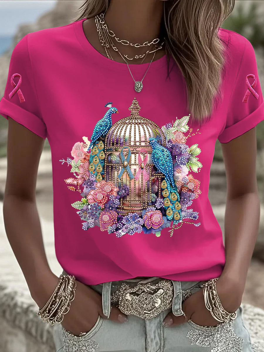 Arte Floral Animal Vintage do mulheres Casual manga curta