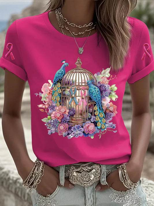 Arte Floral Animal Vintage do mulheres Casual manga curta
