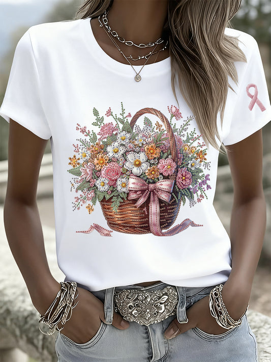Arte Floral Animal Vintage do mulheres Casual manga curta