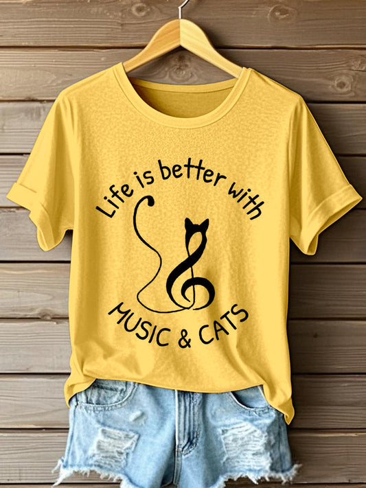 A vida das mulheres é melhor com música e gatos Imprimir T-shirt