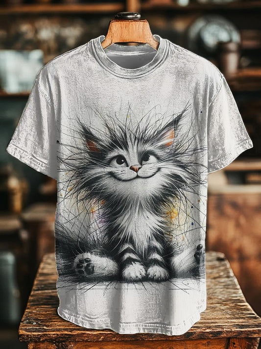 Unisex Cat Art Print Casual T-shirt
