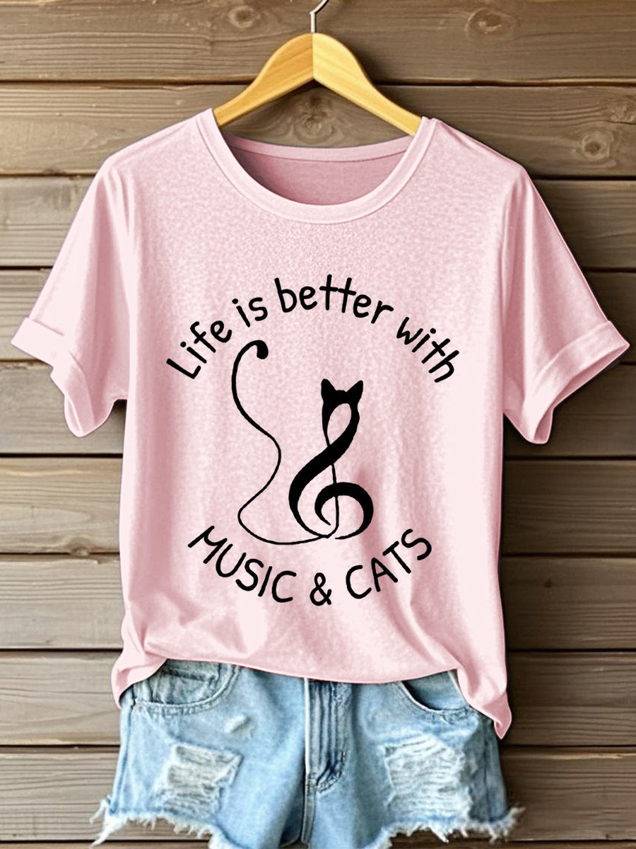 A vida das mulheres é melhor com música e gatos Imprimir T-shirt