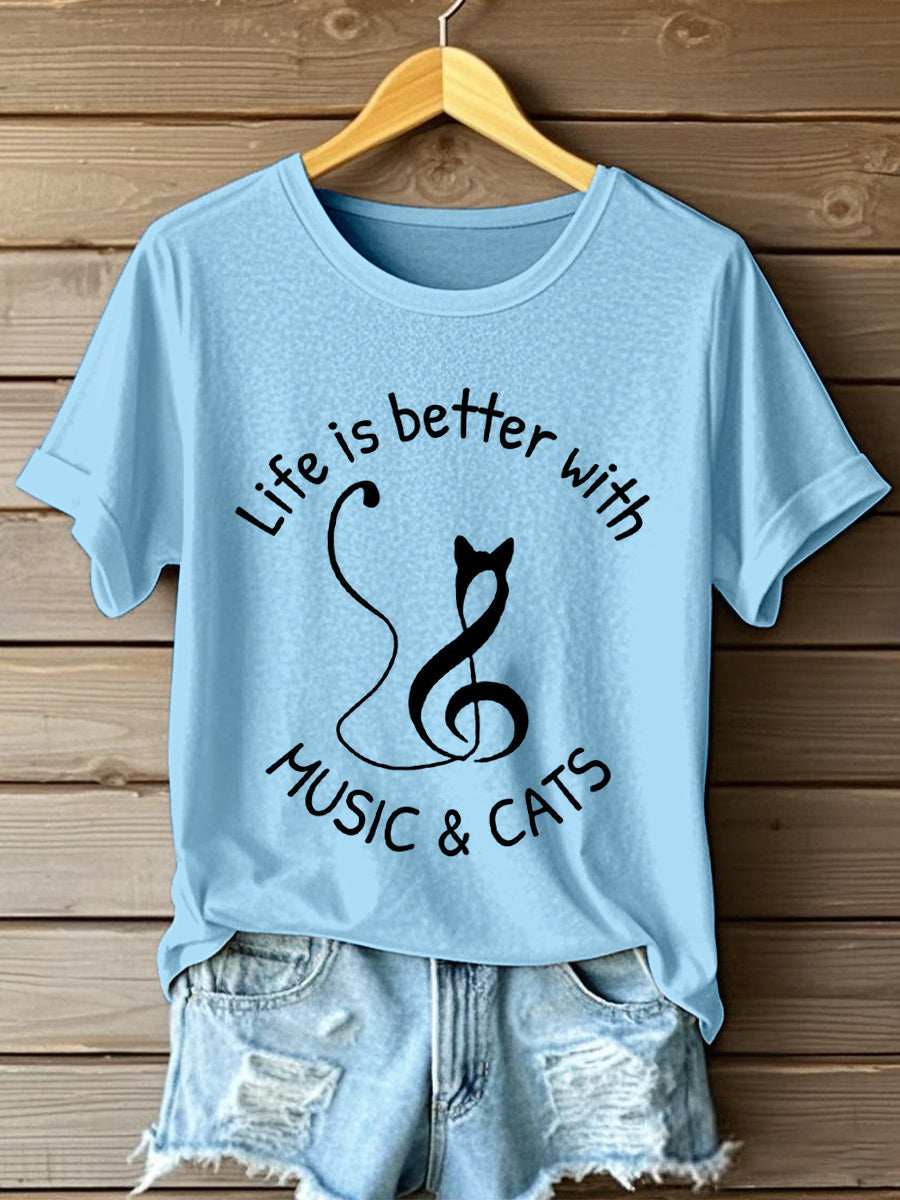 A vida das mulheres é melhor com música e gatos Imprimir T-shirt