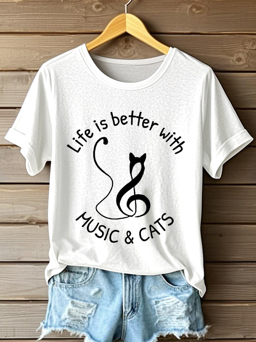 A vida das mulheres é melhor com música e gatos Imprimir T-shirt