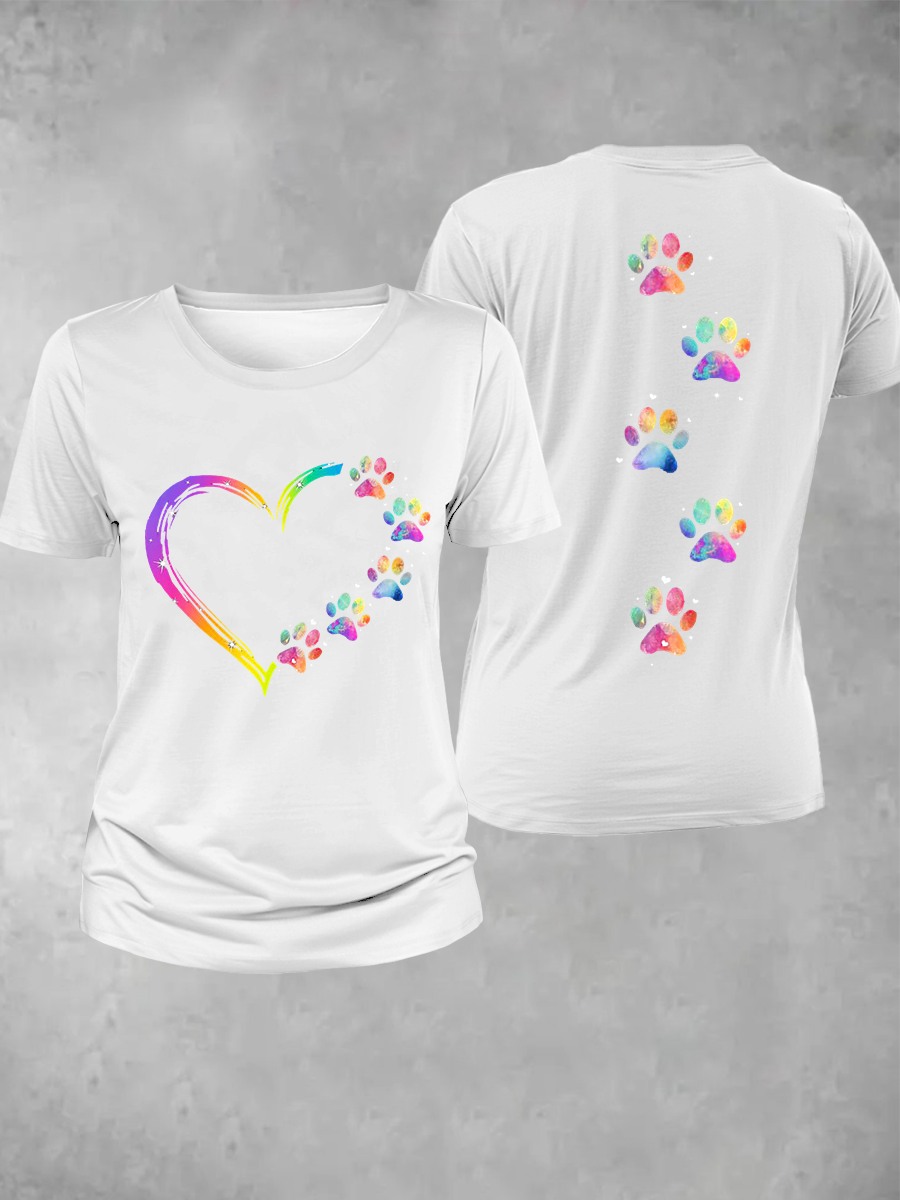 Camiseta feminina do arco-íris Animal pata impressão