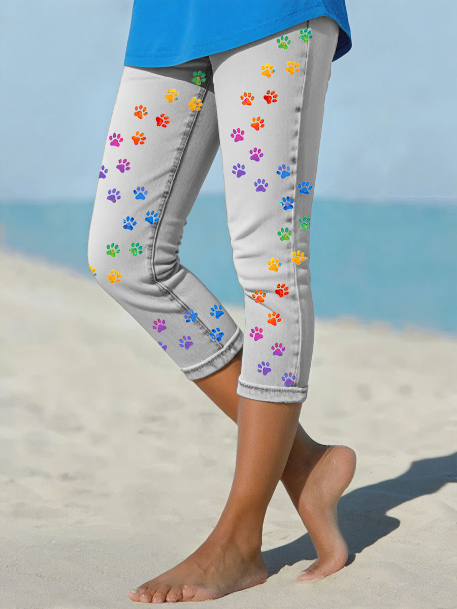 Leggings de Denim Paw Cropped feminino