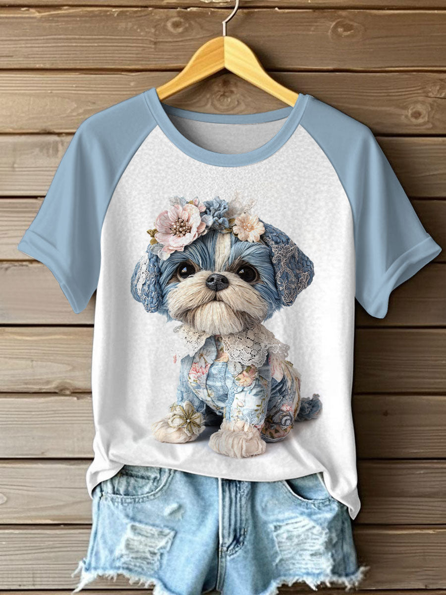 Camisetas casuais estampadas de cão feminino