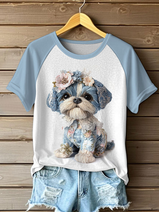 Camisetas casuais estampadas de cão feminino