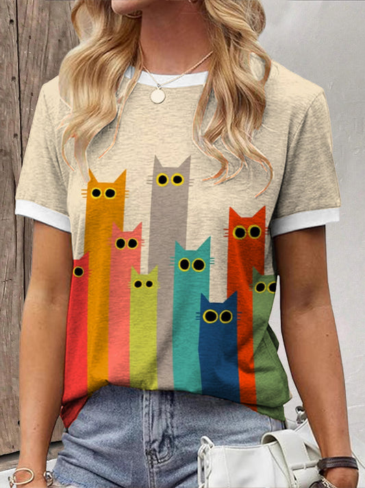 Gatos coloridos das mulheres Art Print T-shirt