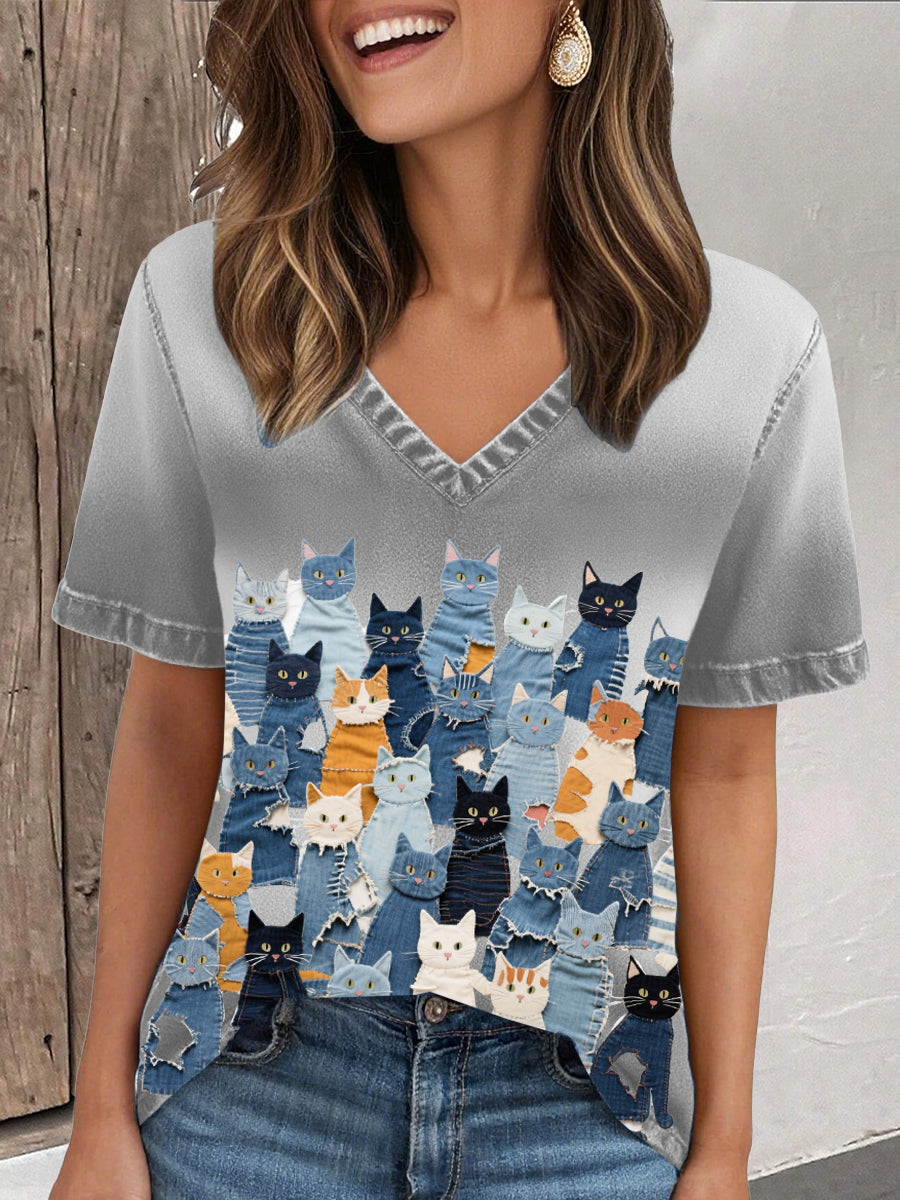 T-shirt feminina denim cat