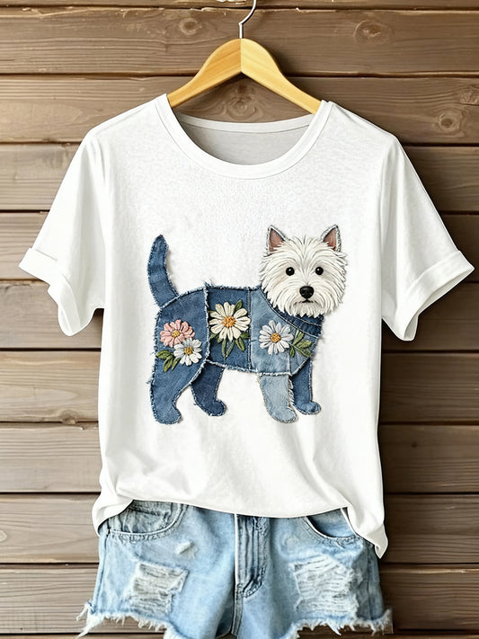 Arte Feminina Animal Print Conforto Camiseta de Manga Curta