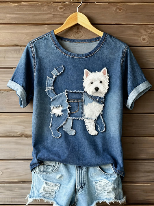 Arte Feminina Animal Print Conforto Camiseta de Manga Curta