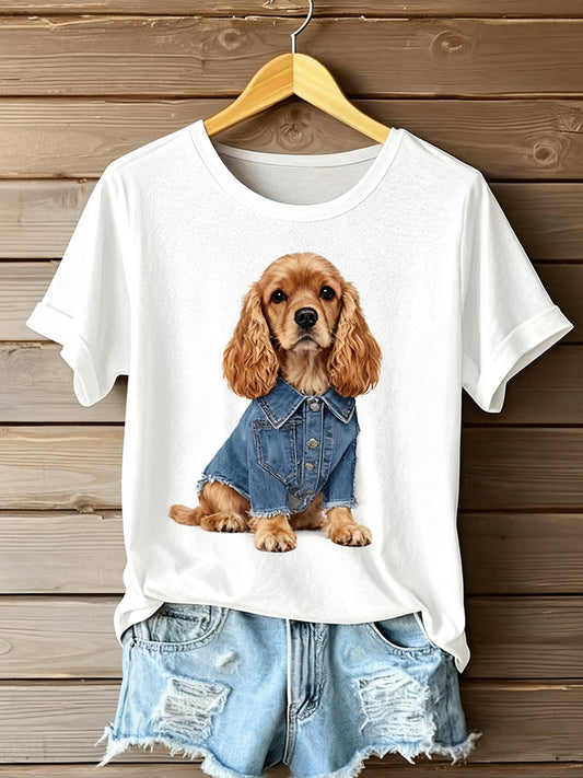 Arte Feminina Animal Print Conforto Camiseta de Manga Curta