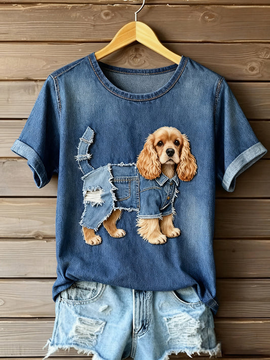 Arte Feminina Animal Print Conforto Camiseta de Manga Curta