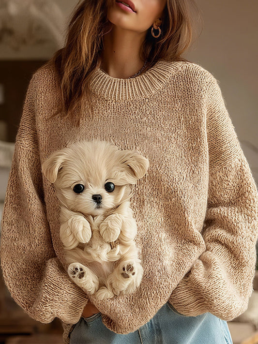 Tops de impressão cão outono feminino