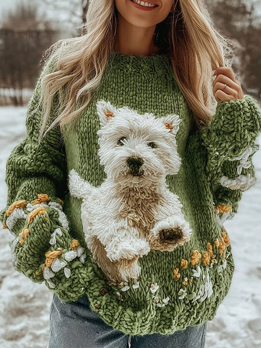 Tops de impressão cão outono feminino