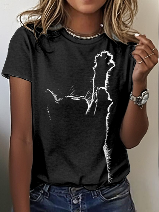 T-shirt de manga curta de gato fofo feminino