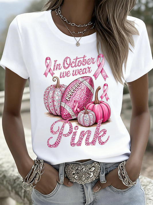 Fé Feminina Cruz Arte de Manga Curta Casual T-shirt
