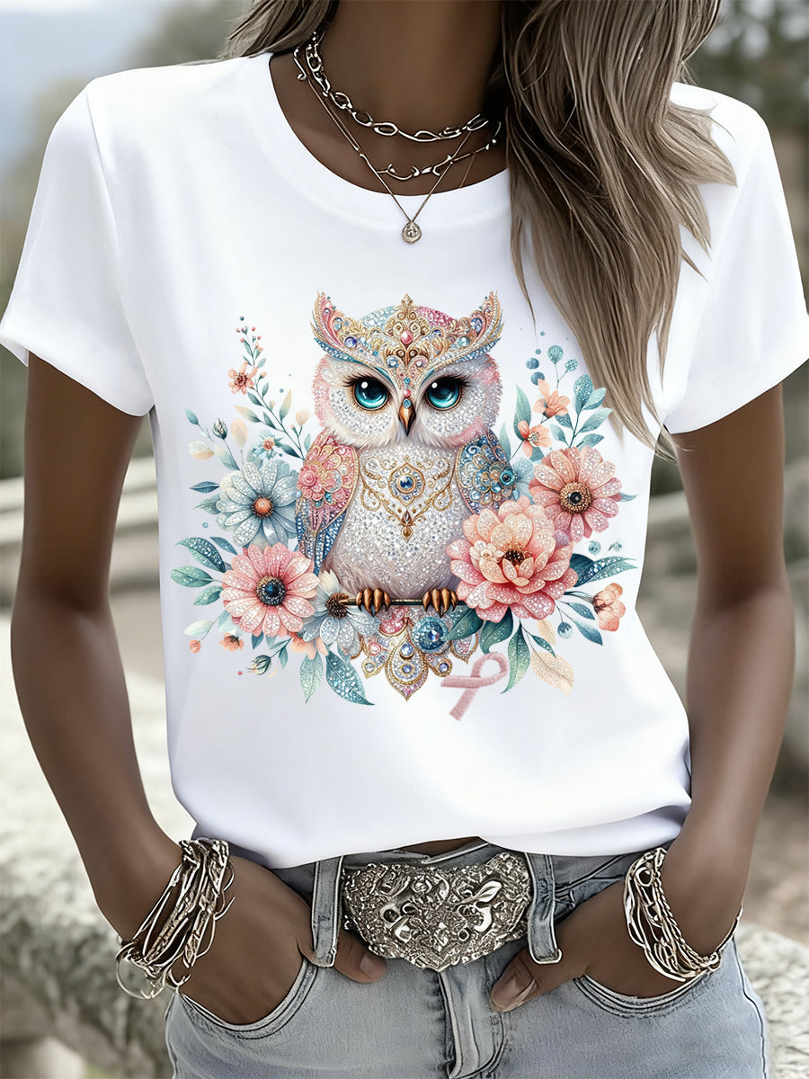 Arte Floral Animal Vintage do mulheres Casual manga curta