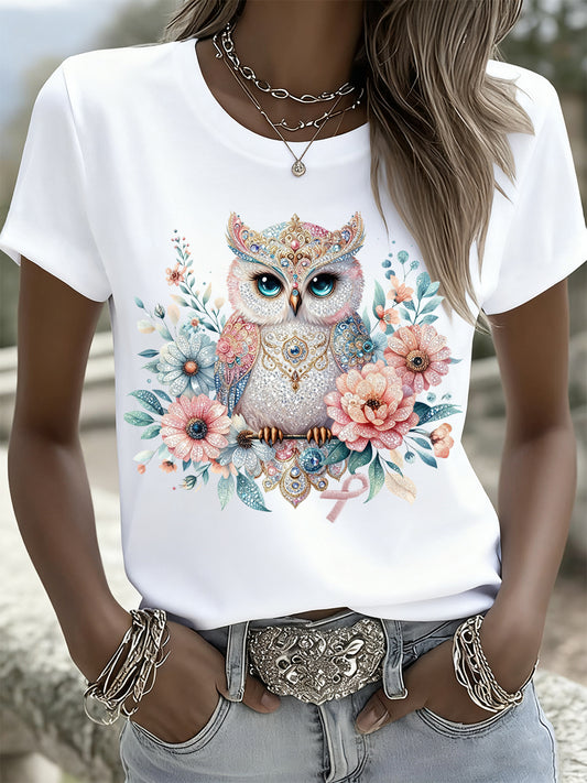 Arte Floral Animal Vintage do mulheres Casual manga curta