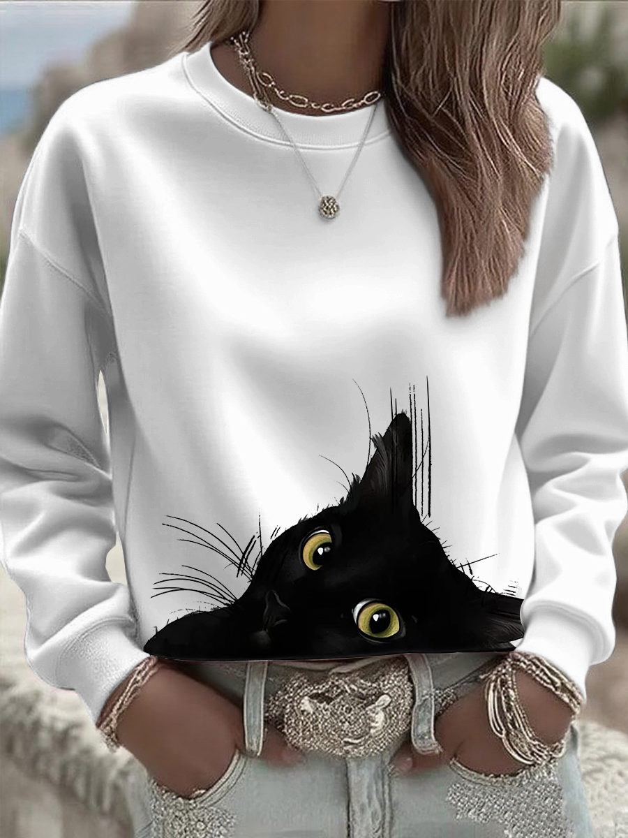 Camisola regular do gato bonito das mulheres