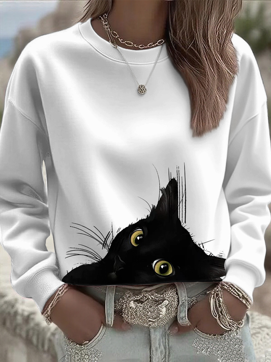 Camisola regular do gato bonito das mulheres