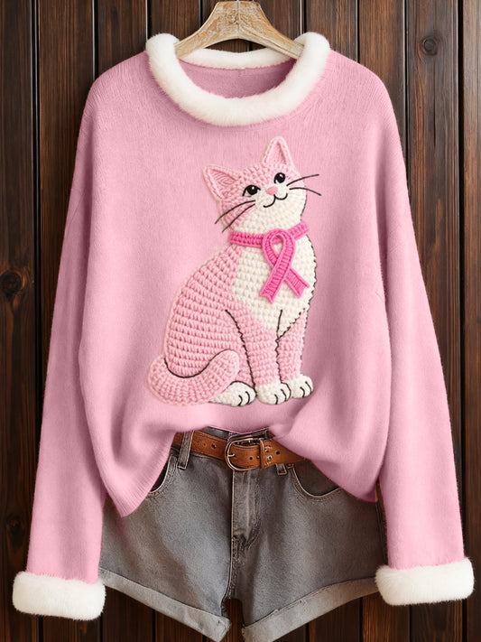 Gato lindo das mulheres bordados Top peludo acolhedor