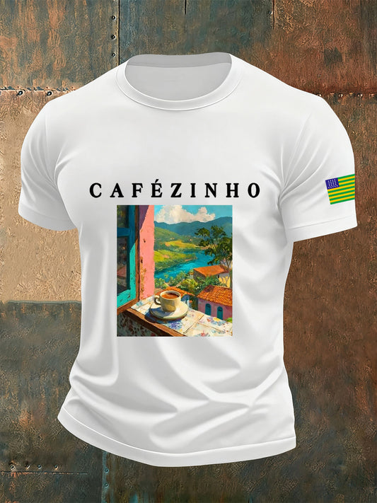 Camiseta Casual Retro Impressão de Arte Brasileira Masculina