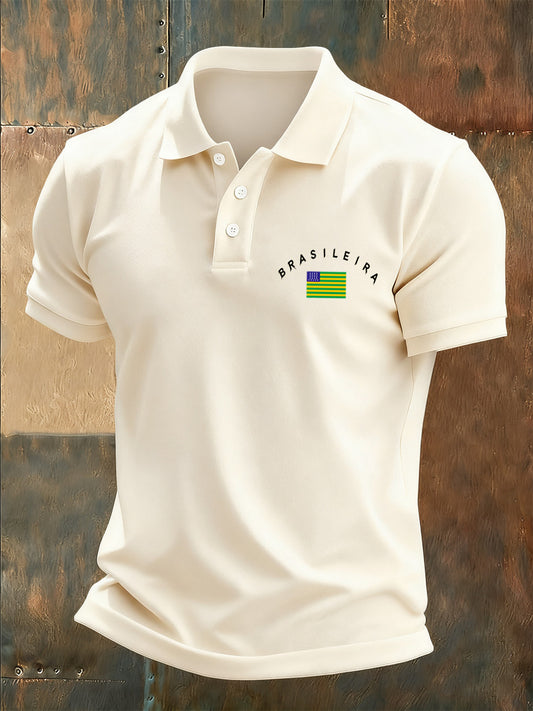 Camisa polo casual retro da impressão da arte brasileira masculina