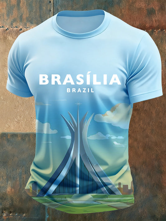 Camiseta Casual Retro Impressão de Arte Brasileira Masculina