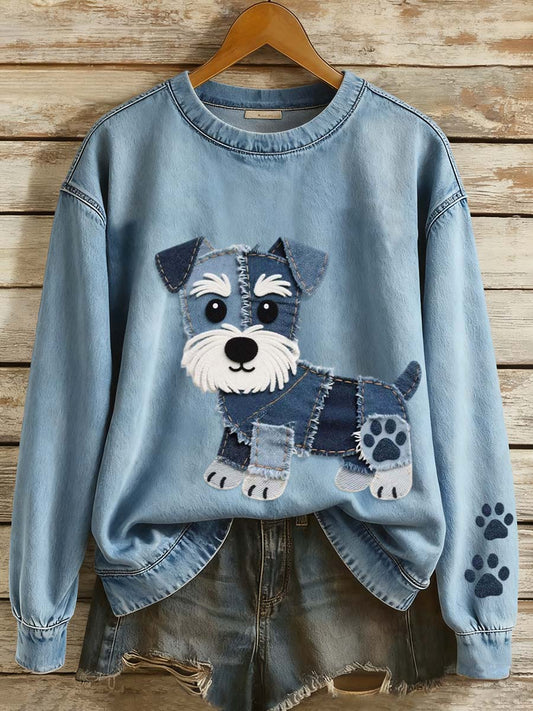 Adorável Schnauzer Dog Patchwork Art moletom das mulheres