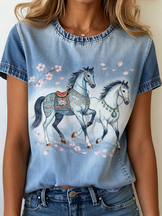 T-shirt confortável do mulheres Vintage Art Animal Print
