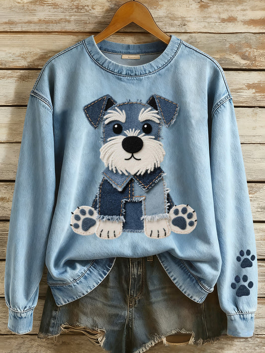 Adorável Schnauzer Dog Patchwork Art moletom das mulheres