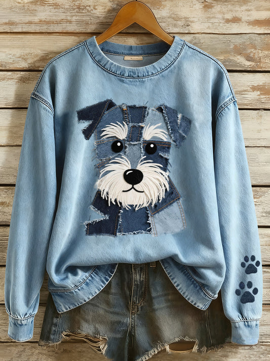 Adorável Schnauzer Dog Patchwork Art moletom das mulheres