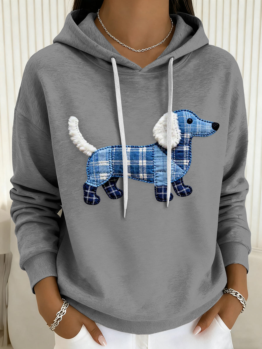 Dog Art Print Drawstring Hoodie das mulheres
