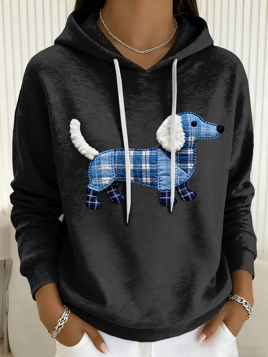 Dog Art Print Drawstring Hoodie das mulheres