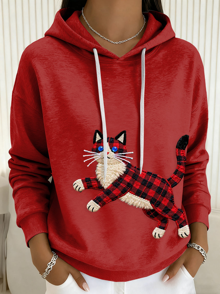 Hoodie Drawstring impressão arte gato das mulheres