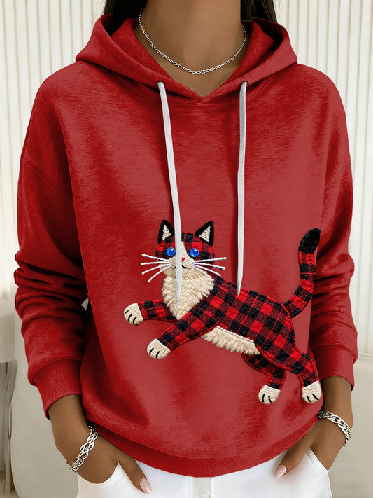 Hoodie Drawstring impressão arte gato das mulheres