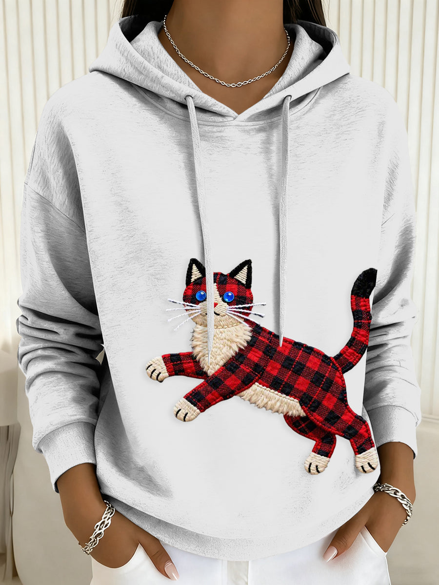 Hoodie Drawstring impressão arte gato das mulheres