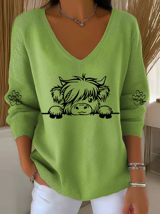 Vaca Highland das mulheres imprimir Top Casual