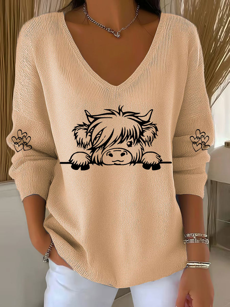 Vaca Highland das mulheres imprimir Top Casual