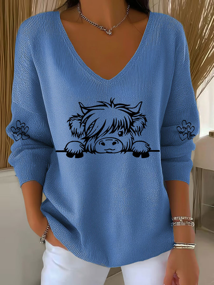Vaca Highland das mulheres imprimir Top Casual