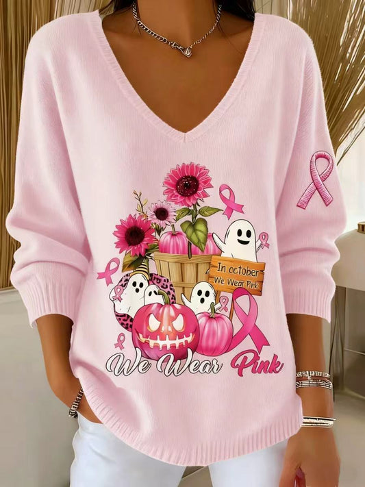 Arte Floral Retro Animal V-Neck Casual Top feminino