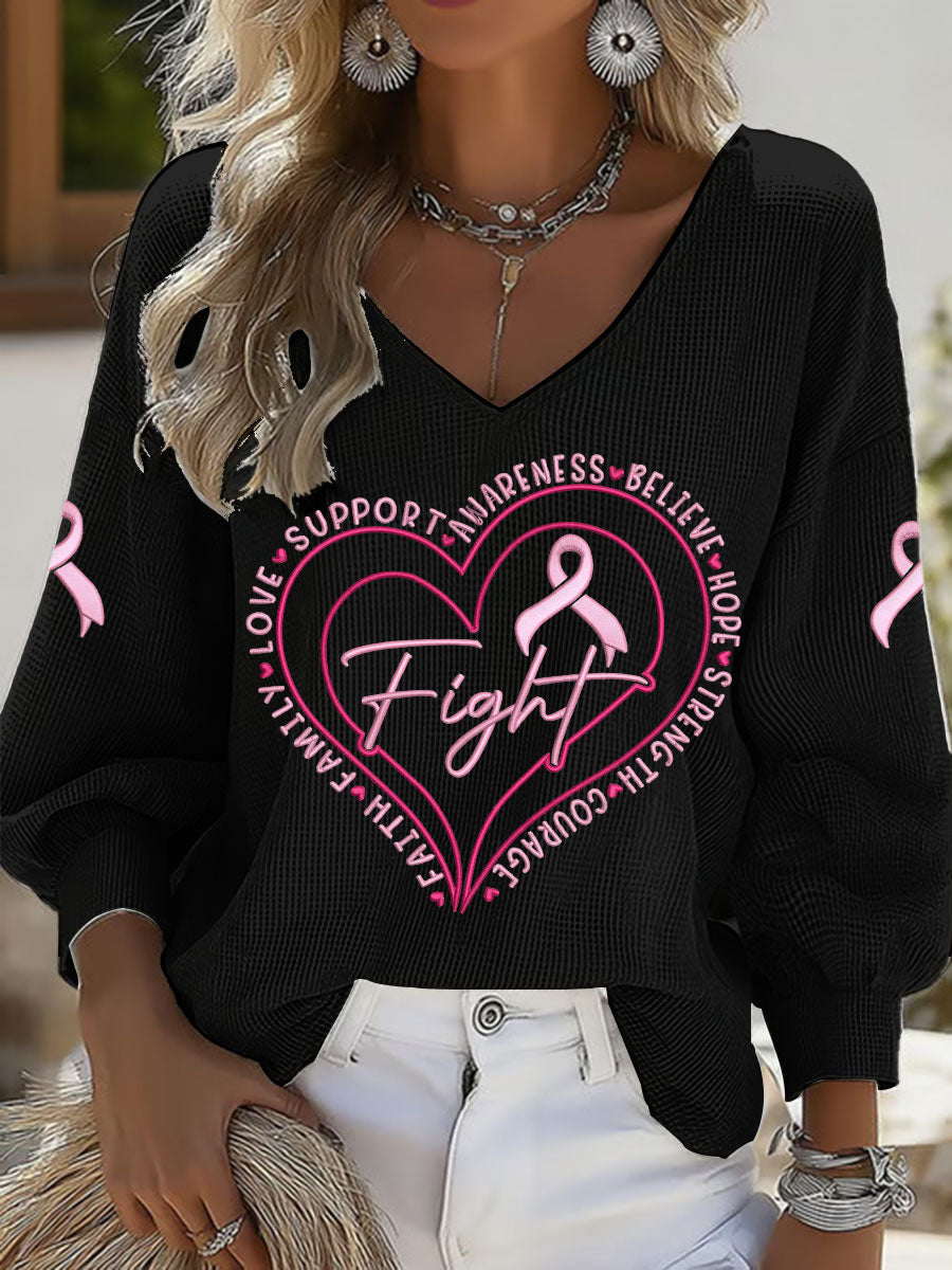 Consciência câncer de mama feminino v-neck Tops