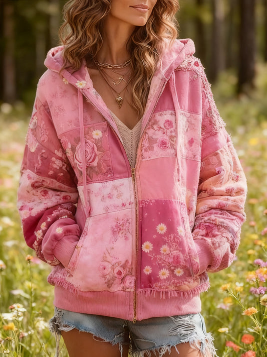 Hoodie de impressão floral casual feminino