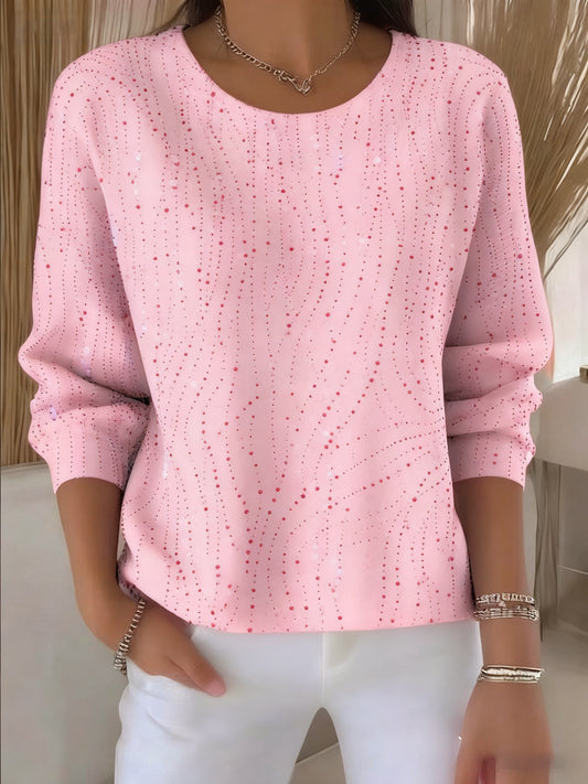Consciência Feminina Casual Câncer de Mama Imprimir Camiseta Manga Longa