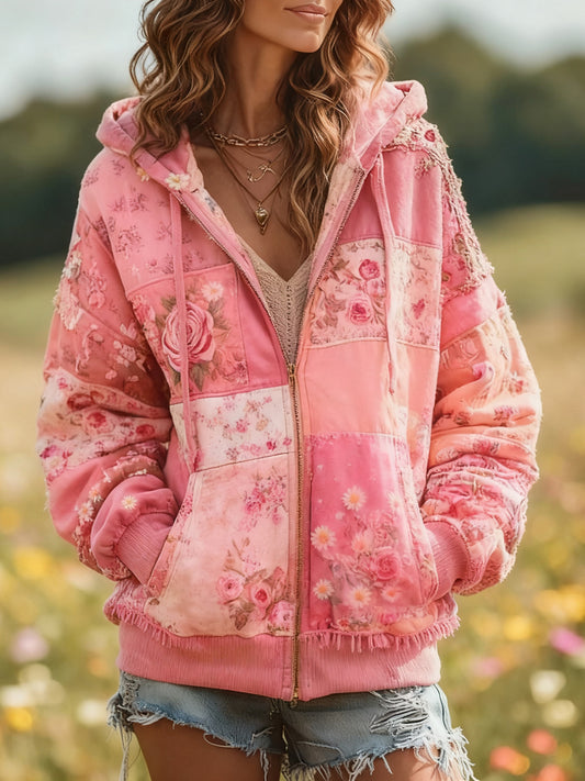 Hoodie de impressão floral casual feminino