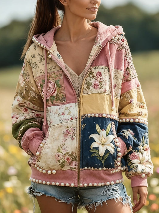 Hoodie de impressão floral casual feminino