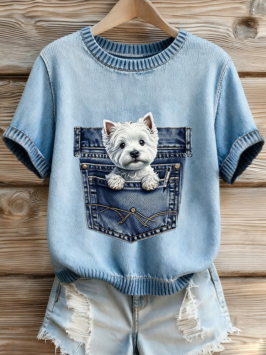 T-shirt bordada Animal Print feminina